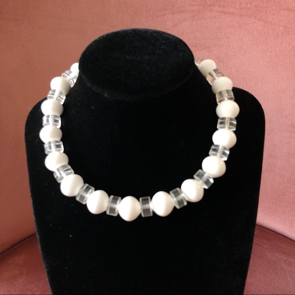 TRIFARI White and Clear Beaded Adjustable Choker Statement Necklace - Picture 10 of 10